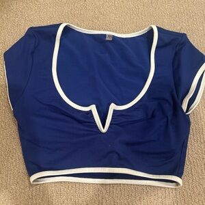 FP Movement by Free People Blue Crop Top with White Trim